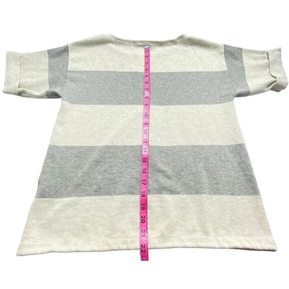 EILEEN FISHER Pullover Sweater Short Sleeve Striped Gray White PM 58-21 - Picture 4 of 9